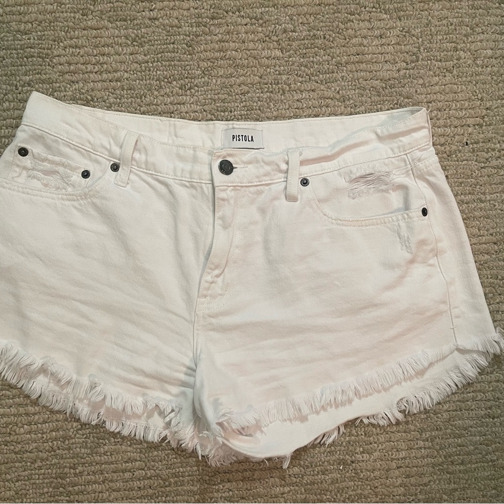 Pistola White Distressed Jean Shorts Frayed Hem